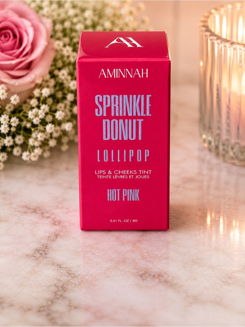 Aminnah Sprinkle Donut Lollipop Lips & Cheeks Tint - Hot Pink